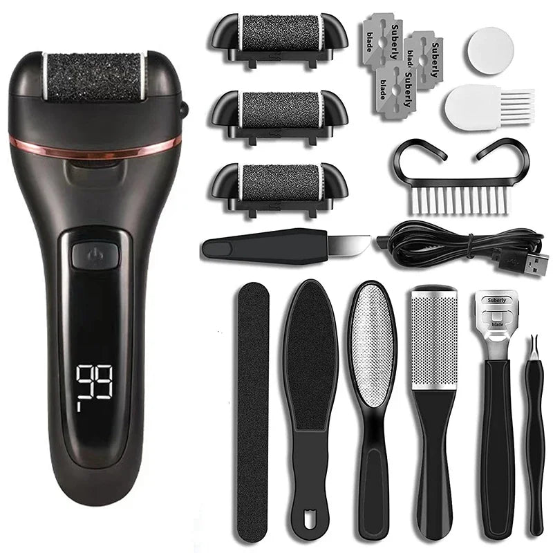 Electric Callus Remover – Rechargeable Foot File Pedicure Machine with 3 Heads for Cracked Heels & Dead Skin