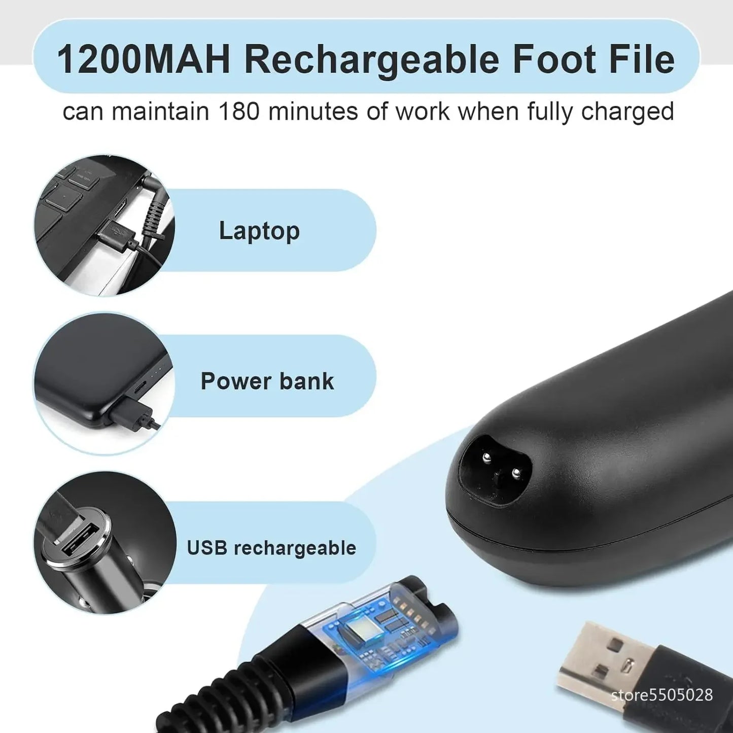 Electric Callus Remover – Rechargeable Foot File Pedicure Machine with 3 Heads for Cracked Heels & Dead Skin